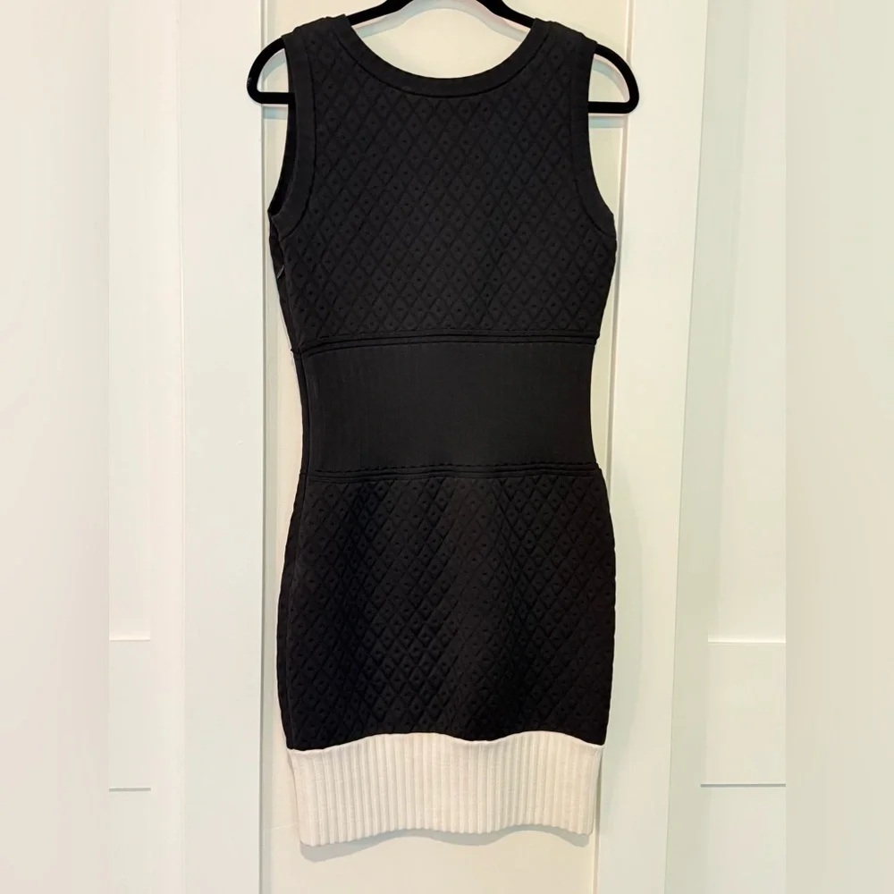 CHANEL Stretch Quilted Mini Black Dress White Bottom Sz 42 LBD‎